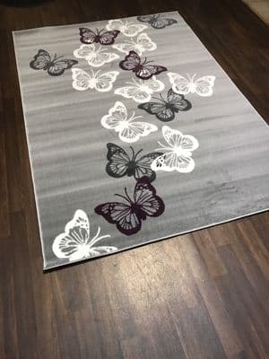 Modern Approx 8x5ft 160x230cm Woven Backed Butterfly Design Greys/Creams