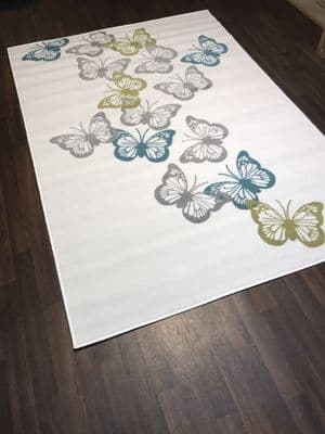 Modern Approx 8x5ft 160x230cm Woven Backed Butterfly Designs Cream/Grey Rugs New