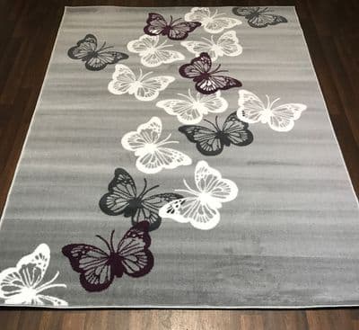 Modern Approx 8x5ft 160x230cm Woven Backed Butterfly Designs Greys/Creams Nice