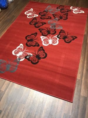 Modern Approx 8x5ft 160x230cm Woven Backed Butterfly RUGS Reds/Creams BARGAINS