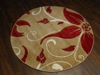 MODERN NEW 120X120CM CIRCLE RUGS WOVEN BACK HAND CARVED BEIGE/RED LILY LOVLEY