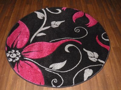 MODERN NEW 120X120CM CIRCLE RUGS WOVEN BACK HAND CARVED BLACK/FUSHA LILY LOVLEY