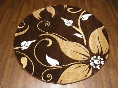 MODERN NEW 120X120CM CIRCLES RUGS WOVEN BACK HAND CARVED BROWN/BEIGE LILY LOVLEY