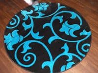 MODERN NEW 140X140CM CIRCLE RUG WOVEN BACK HAND CARVED BLACK/TEAL DEMASK RANGE
