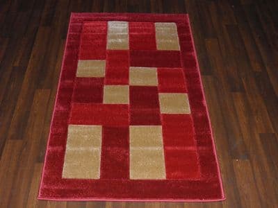 Modern New Rug Approx 5x2ft6 80x150cm Woven Backed Thick best around ,Blocks Red