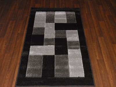 Modern New Rug Approx 5x2ft6 80x150cm Woven Thick best around ,Blocks Black/Grey