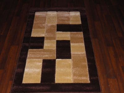 Modern New Rug Approx 5x2ft6 80x150cm Woven Thick best around ,Blocks Browns