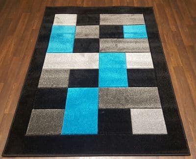 Modern New Rugs Approx 5x2ft6 80x150cm Woven best quality ,Blocks Black/teal