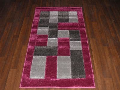 Modern New Rugs Approx 5x2ft6 80x150cm Woven best quality ,Blocks Purple/Grey