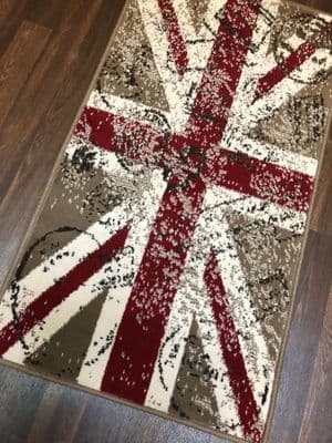 Modern Rug Approx 4x2ft 60x110cm Woven Back Nice Design Stamped Union Jack Red