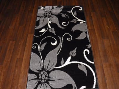 Modern Rug Approx 5x2ft6 80cmx150cm Woven Thick best around Silver/Black Lily