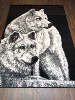 Modern Rugs 8x5ft 160x230cm Woven Black/Grey Good Quality Wolves Stunning Design
