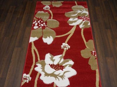 Modern Rugs Approx 5x2ft6 80cmx150cm Woven Thick best around Red/Beige Poppys