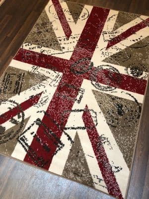 Modern Rugs Approx 6x4FT 120cmx170cm Woven Union Jack Stamped Design rugs Beige