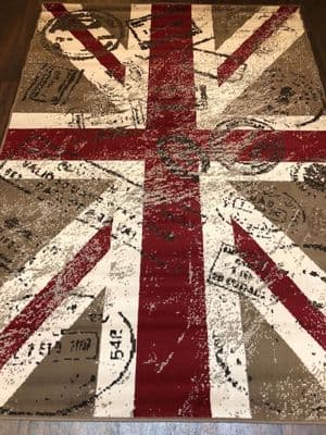 Modern Rugs Approx 8x5ft 160cmx230cm Woven Backed Retro Union Jack Beige/Red