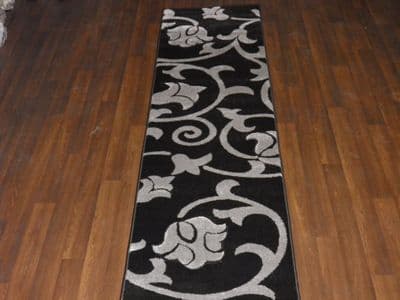 Modern Runner 60x220cm Aprox 8ft Hand Carved Super Quality Vine Black/silver New