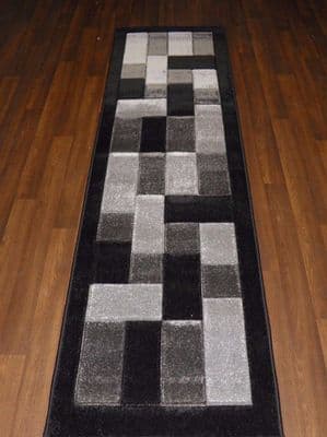 Modern Runners 60x220cm Aprox 8ft Hand Carved Super Quality Blocks Black/Greys
