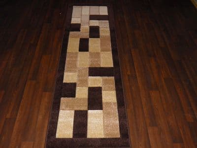 Modern Runners 60x220cm Aprox 8ft Hand Carved Super Quality Blocks Brown/Beiges