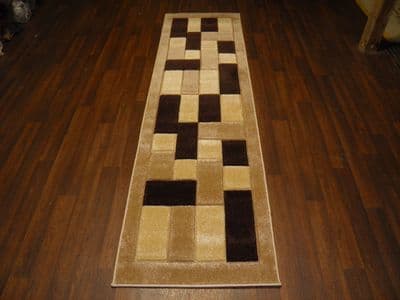 Modern Runners 60x220cm Aprox 8ft Hand Carved Super Quality Blocks Design Beiges