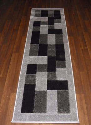 Modern Runners 60x220cm Aprox 8ft Hand Carved Super Quality Blocks Silver/Black