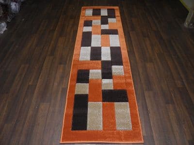 Modern Runners 60x220cm Aprox 8ft Hand Carved Super Quality Blocks Terra/Browns