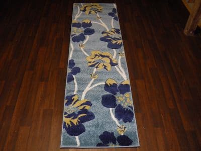 Modern Runners 60x220cm Aprox 8ft Hand Carved Super Quality poppy Rugs Blue/Teal