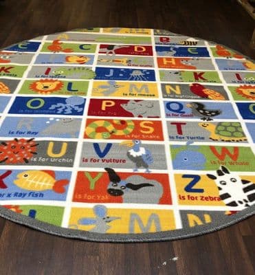 NEW ANIMAL ABC CHILDREN 200X200CM CIRCLE RUGS MATS HOME SCHOOL LEARNING MULTI