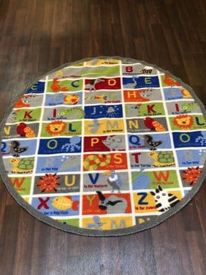NEW ANIMAL ABC EDUCATIONAL CIRCLE 133X133CM MAT RUG SCHOOL HOME MULTICOLOUR