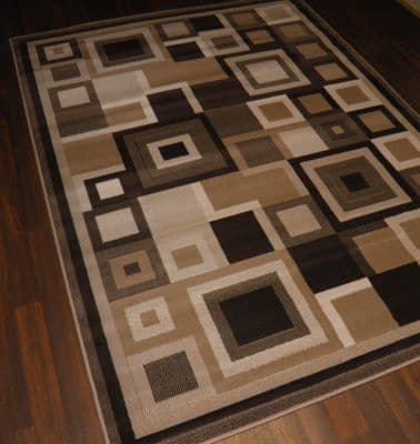 NEW LUXURY MODERN RUGS MATS 190X280CM BLOCK DESIGN BROWN/BEIGE HOME LIVING (1)
