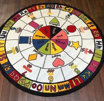 NEW MULTI LEARNING CHILDREN'S CIRCLE 133X133CM MAT RUG SCHOOL HOME MULTICOLOUR