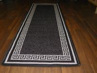 NEW NON SLIP TOP QUALITY RUNNERS 66X185CM APROX 6FTX2FT3 KEY DESIGN BLACK/GREY
