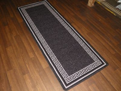 NEW NON SLIP TOP QUALITY RUNNERS 66X185CM APROX 6FTX2FT3 KEY DESIGN BLACK/GREY