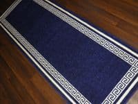 NEW NON SLIP TOP QUALITY RUNNERS 66X185CM APROX 6FTX2FT3 KEY DESIGN BLUE/CREAM