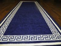 NEW NON SLIP TOP QUALITY RUNNERS 66X185CM APROX 6FTX2FT3 KEY DESIGN BLUE/CREAM