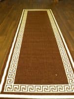 NEW NON SLIP TOP QUALITY RUNNERS 66X185CM APROX 6FTX2FT3 KEY DESIGN BROWN/CREAM