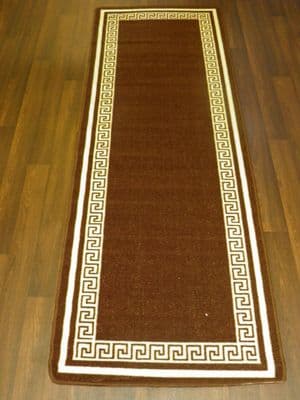 NEW NON SLIP TOP QUALITY RUNNERS 66X185CM APROX 6FTX2FT3 KEY DESIGN BROWN/CREAM