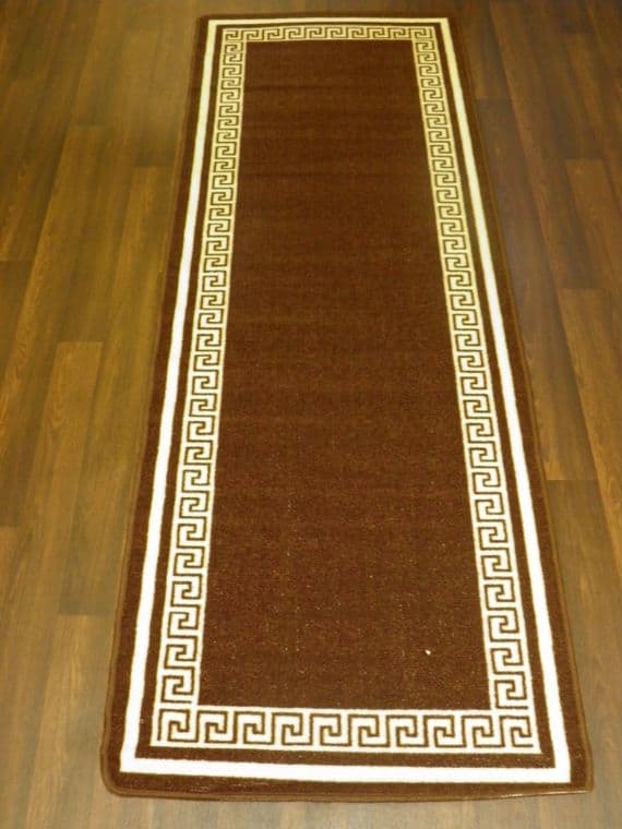 NEW NON SLIP TOP QUALITY RUNNERS 66X185CM APROX 6FTX2FT3 KEY DESIGN BROWN/CREAM