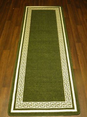 NEW NON SLIP TOP QUALITY RUNNERS 66X185CM APROX 6FTX2FT3 KEY DESIGN GREEN/CREAM