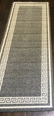 NEW NON SLIP TOP QUALITY RUNNERS 66X220CM APROX 6FTX2FT3 KEY DESIGN SILVER/WHITE
