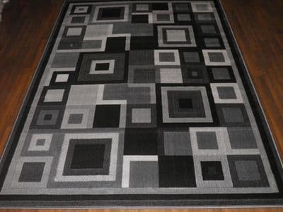 NEW QUALITY MODERN RUGS MATS 190X280CM BLOCK DESIGN BLACK GREY HOME LIVING