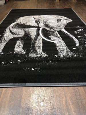 New Rugs 8x5ft 160x230cm Woven Black-Grey Good Quality Stunning Designs Elephant