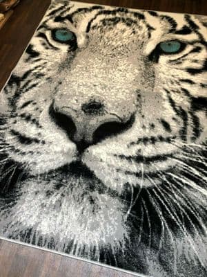 NEW TOP QUALITY TIGER DESIGHN 160CMX230CM STUNNING SILVER/OFF WHITE BLUE EYES