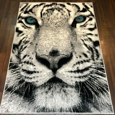 NEW TOP QUALITY TIGER DESIGN 120CMX170CM STUNNING SILVER/OFF WHITE BLUE EYES.