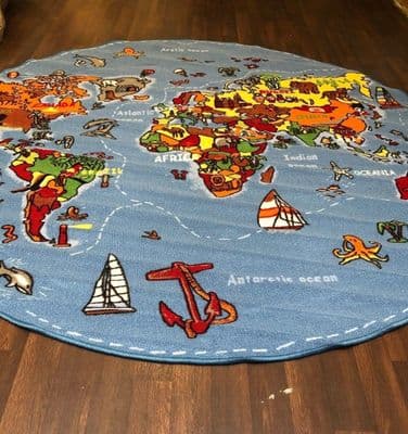 NEW WORLD MAP CHILDREN 200X200CM CIRCLE RUGS MATS HOME SCHOOL LEARNING MULTI