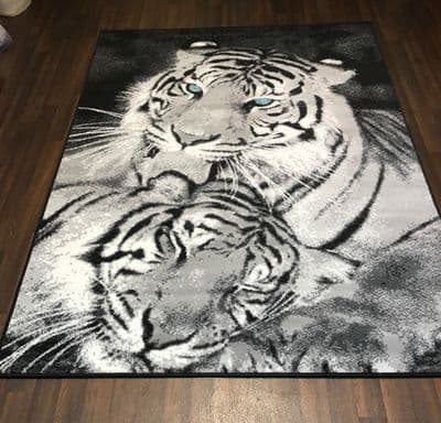 NEW XX Approx 8x5FT 160x230cm STUNNING Black/Grey Top Quality Tigers Blue Eyes
