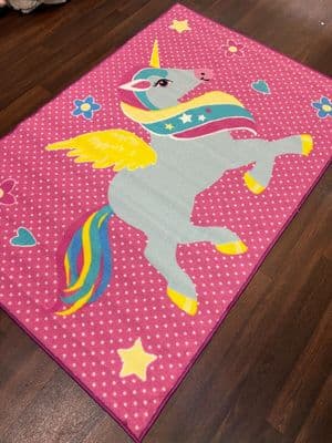 NON SLIP BARGAIN PRICE MATS/RUGS KIDS PINK UNICORN. 100CM X 150CM