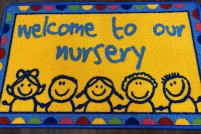 NON SLIP NURSERY/HOME MATS KIDS CLASSROOM 50x80CM BEIGE-BLUE WASHABLE DOORMAT