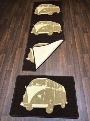 NON SLIP RUNNER 66X185CM APROX 6FTX2FT3 +DOORMAT 50X80 SET OF 2 BROWN/BEIGE