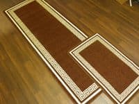 NON SLIP RUNNER 66X185CM APROX 6FTX2FT3 +DOORMAT 50X80 SET OF 2 BROWN/CREAM