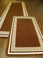 NON SLIP RUNNER 66X185CM APROX 6FTX2FT3 +DOORMAT 50X80 SET OF 2 BROWN/CREAM
